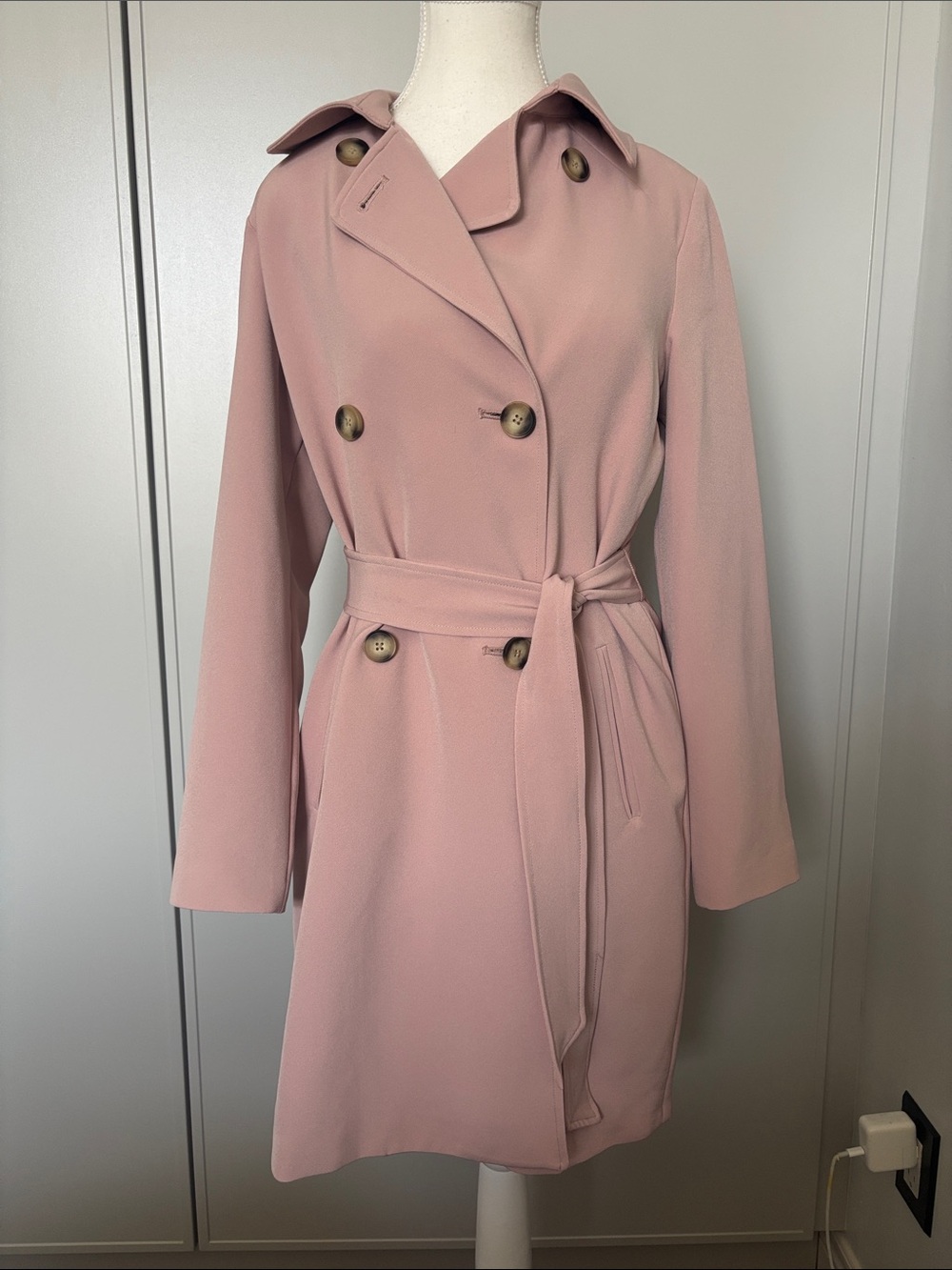Chico's Dusty Rose Trench Coat Dress with Tie Belt